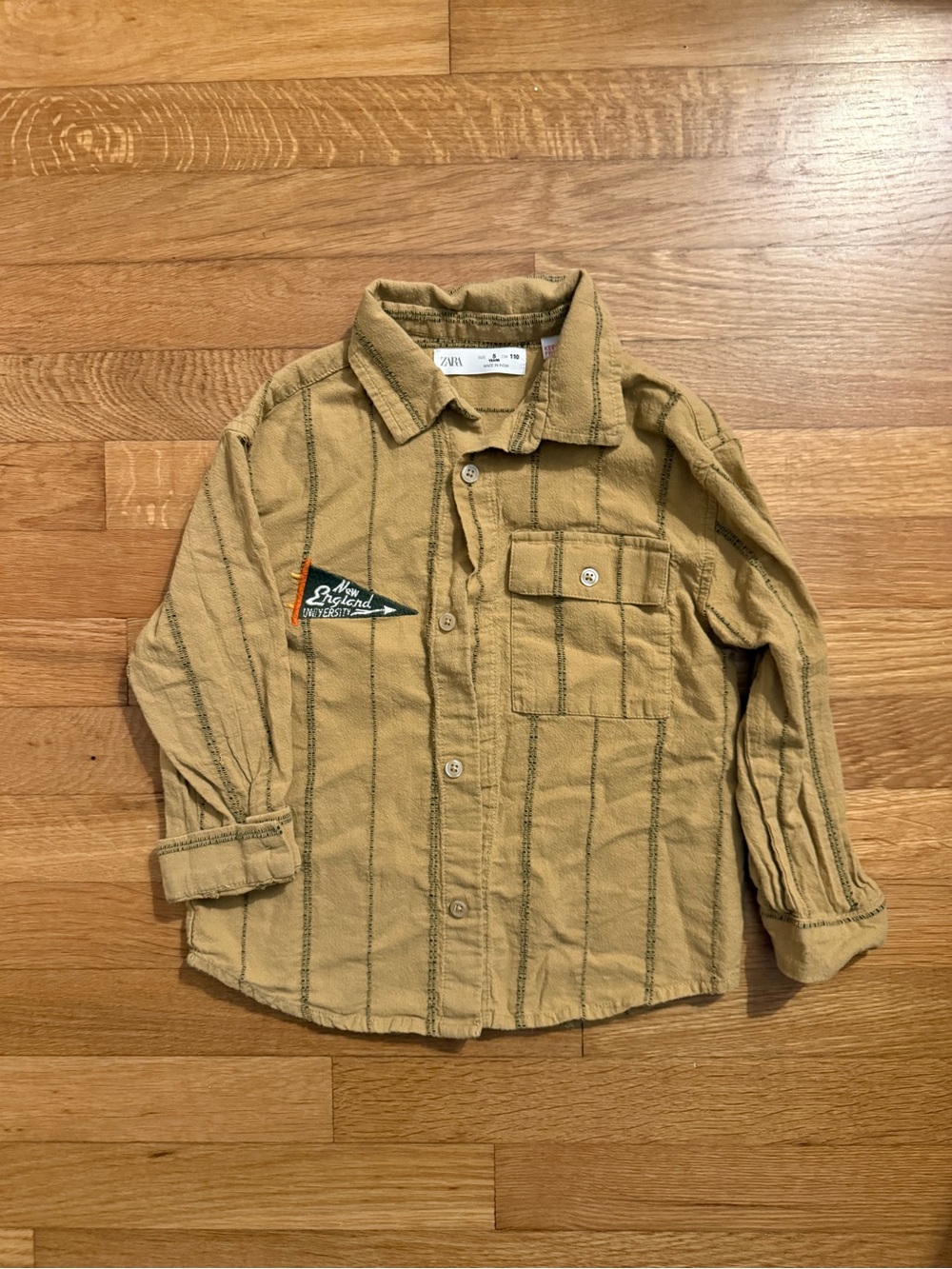 Zara Kids Tan Button-Up Shirt with Patch Size 5